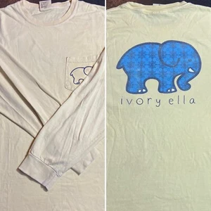 *READ DESCRIPTION * Adult Medium Ivory Ella Long Sleeve Pocket Shirt w Elephant - Picture 1 of 12