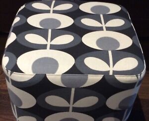 ORLA KIELY GREY OVAL FLOWER FABRIC -Replacement Cover to fit 28cm Footstool.