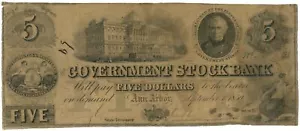1850 Regierungsaktienbank Ann Arbor Michigan MI $ 5 Nr. 59 (L1934) - Bild 1 von 2