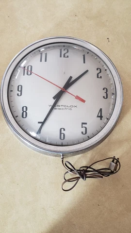 Vtg Large Westclox S18-B Industrial School Clock Chrome Trim Domed Glass Works Cover