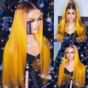 #2 Yellow Colored Straight Lace Front Human Hair Wig HD Brazilian Body Wave Wigs