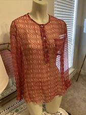  $295 Isabel Marant Etoile Red Orange Geometric Tunic Top Sheer Blouse 6 8
