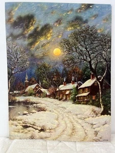 Embossed Print A Winter Street Scene Moonlit Night #4508 George W Drew 10”x7.5” - Picture 1 of 14