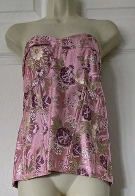 Pretty Little Thing Pink Satin Floral Jacquard Print Strapless Corset Top Sz 22 - Image 1 of 4