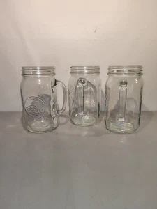 3 Clear Golden Harvest Wide Mouth QUART Drinking Jar Glass Mug w/Handle ~WOW!~ - Picture 1 of 8