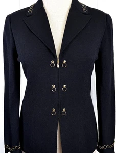 Nice St. John Collection zip black jacket gold chain zipper NWOT size 12 - Picture 1 of 5