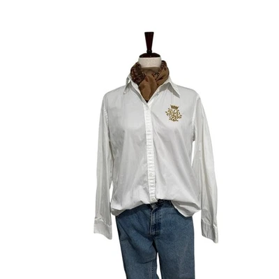 Camisa Lauren Ralph Lauren Limitada Blanca Botón Corona Cuentas LOGO Talla XL Foto 1 de 4
