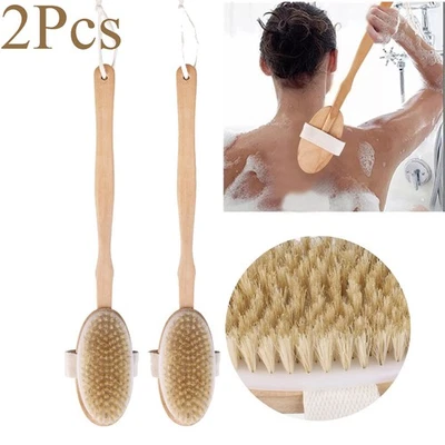 Cepillo de madera de cerdas naturales premium para baño ducha cuerpo espalda piel seca spa depurador Foto 1 de 4