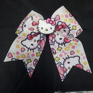 Hello Kitty Pink Large Hair 7" Bow Clip Love Grosgrain Ribbon Girls Cheer Dance - Picture 1 of 2