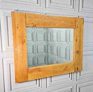 Rustic Solid Wood Framed Wall Mirror Chunky Natural Timber Handmade Over Mantle - Picture 1 of 24