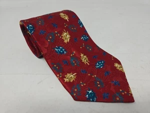 Vintage Christian Dior Monsieur Red Tie Floral Geometric Pattern 3.5" Width - Picture 1 of 6