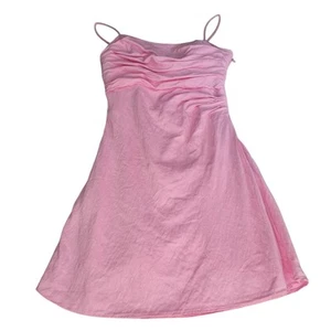 AJE Clarice Mini Dress Size 10 Pink Draped Spagetti Strap Linen-Blend Designer - Picture 1 of 8
