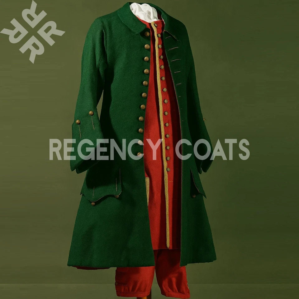Levita histórica del siglo XVII, levita estilo georgiano de lana verde de Halloween Foto 1 de 3