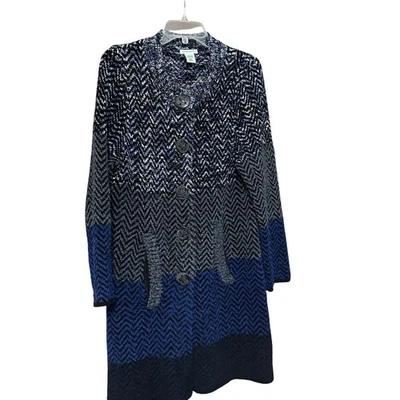 LAURA ASHLEY 长雪佛龙针织纽扣前厚开衫毛衣 L 码 — 第 1/4 张图片