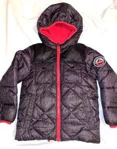Snozu Boy's Size 5 Hooded Long Sleeve Puffer Snow Jacket Black Grey Herringbone - Picture 1 of 20