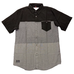 Red Ape Shirt XL Men's Short Sleeve Button Front Black Gray Cotton Blend - Picture 1 of 7