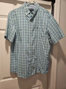 Chaps Easy Care Men's Short Sleeve Button Up Green Plaid Shirt - Size Lrg. - Picture 1 of 3