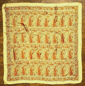Silk scarf or shawl - block print paisley pattern - large square - 44 x 44 ins - Picture 1 of 5