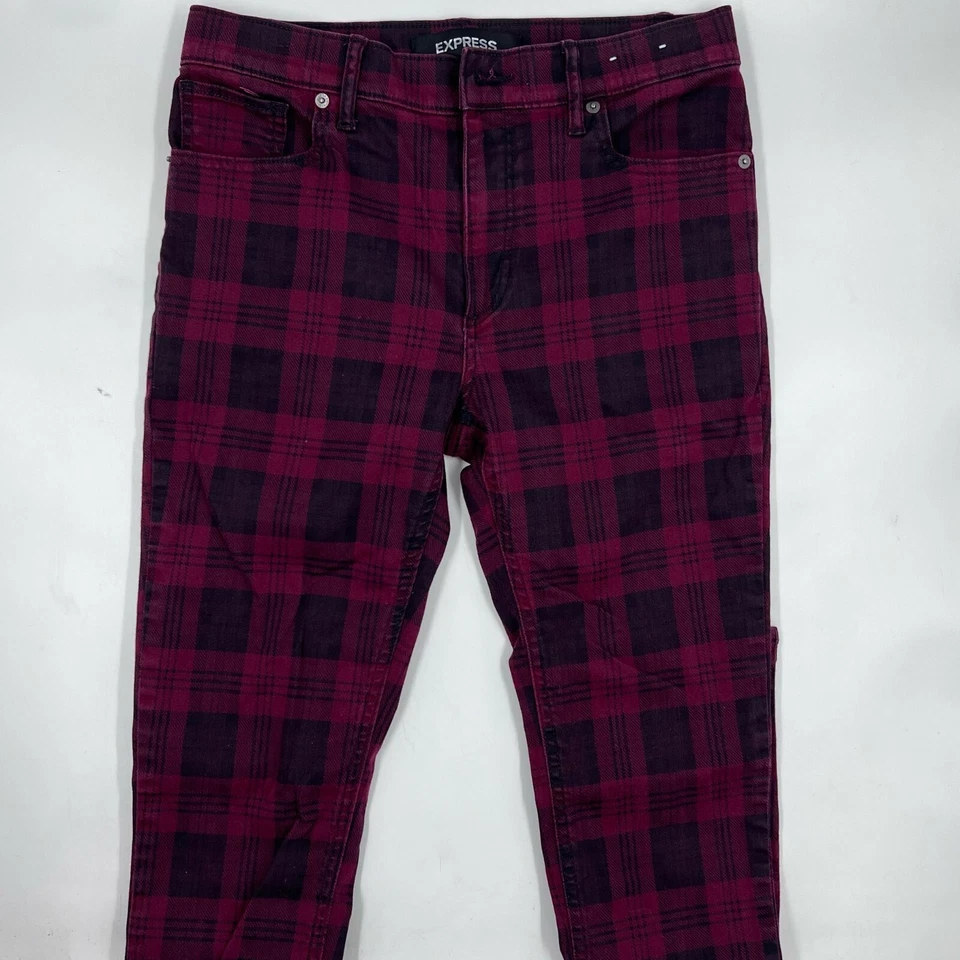 Legging Express Mujer a Cuadros Tobillo Calce Ajustado 6 Rojo Negro Mezcla de Algodón Elástico Foto 1 de 4