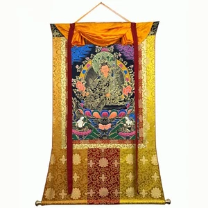 Seidenbrokat Guru Rinpoche Thangka, Padmasambhava Thanka, Mantra seliger Guru - Bild 1 von 9