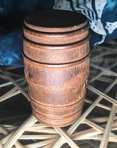 Antique 3” Tall Wooden Whiskey Barrel Coin Bank Turned Wood - Picture 1 of 7