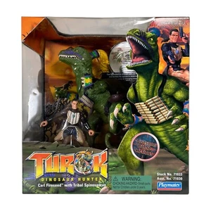 Vintage Turok Dinosaurier Jäger Carl Fireseed Figur mit Stammes-Spinosaurus-Spielkameraden - Bild 1 von 24