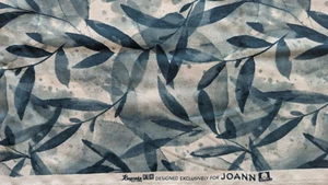 Keepsake Calico Joann's Deep Teal Blue Willow Leaves On Cream Fabric 36 x 44" Pc - Picture 1 of 5