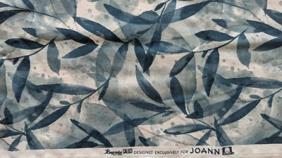 Keepsake Calico Joann's Deep Teal Blue Willow Leaves On Cream Fabric 36 x 44" Pc - Image 1 of 4