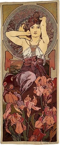 45" X 18" ALPHONSE MUCHA AMETHYST JACQUARD WOVEN BELGIAN TAPESTRY WALL HANGING - Picture 1 of 7