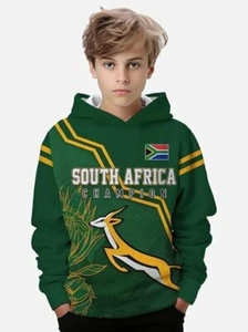 Rugby Unisex Kids Premium Sportswear South Africa Champion Hoodie Size 5-13 Year - Picture 1 of 6