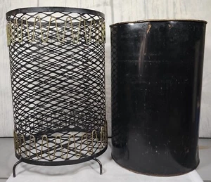 Hollywood Regency MCM trap trash garbage can Gold Black wire with Original Can - Picture 1 of 8