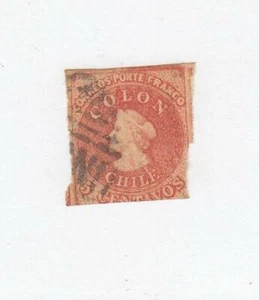CHILE (MK5691) # 3 F-USADO 5c 1854 CRISTOPHER COLUMBUS / MARRÓN ROJO PÁLIDO CV $68 - Imagen 1 de 1
