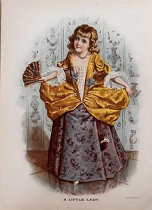 1891 A Little Lady Original Antique Art Print Victorian Girl Hand Fan Lithograph - Picture 1 of 3