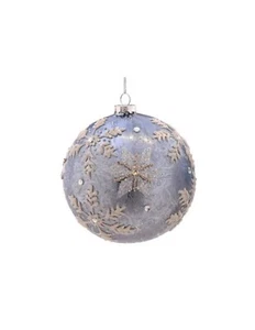 Pallina Albero Di Natale In Vetro Argento Fiocchi Di Neve 10cm - Foto 1 di 2