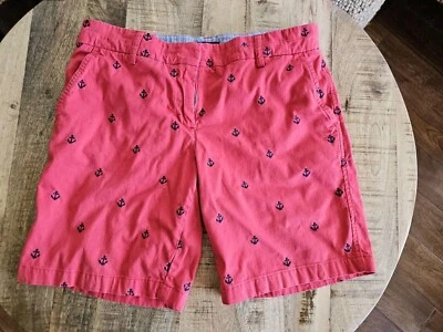British Khaki Women's Chino Shorts "Anchor" Size 10 Coral & Navy Nautical Preppy - Image 1 of 4
