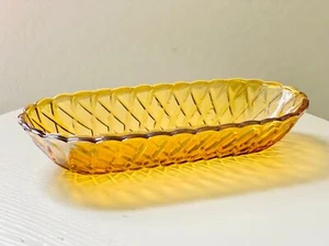 Plato de caramelo de apio cuenco ovalado de vidrio de la depresión carnaval de Indiana ámbar vintage - Imagen 1 de 5