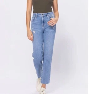 Hidden Jeans Tracey Straight Jean Light Wash Distress Frayed Hem 26x27 - Picture 1 of 7