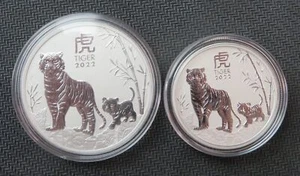 2022 $1 & $.50 Australian Lunar Tiger Silver Frosted Coins - Picture 1 of 6