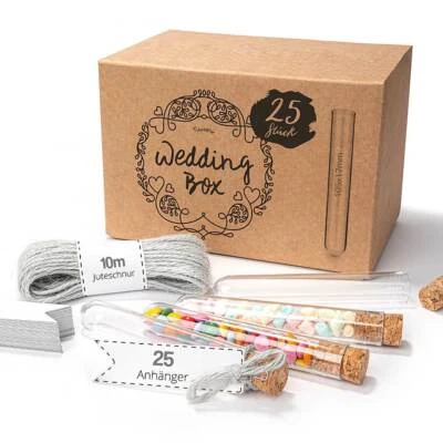 Tuuters 25 Kunststoff Reagenzglas mit Korken, Jute-Schnur, Etikett Reagenzgläser