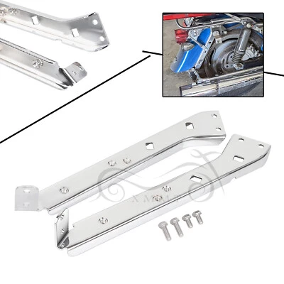 Chrome Left & Right Saddlebag Rail Support Brackets For Harley Touring 1985-2008 Foto 1 de 4