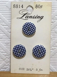 Vintage Lansing Buttons Blue Checkered Plastic 2 Hole 5/8" Set of 3 #8814 - Picture 1 of 3