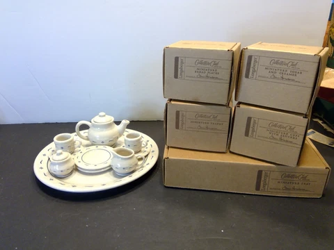 Longaberger Pottery Collectors Club Miniature Tea Set W/ Boxes Cover