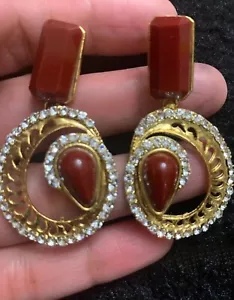 NWOT Pretty Earrings With Silver Rhinestones And Red Design - Picture 1 of 12