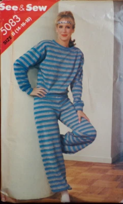 See & Sew Sewing Pattern 5083 Misses Top Pants Activewear Sizes 14-18 VTG 80s UC - Image 1 of 4