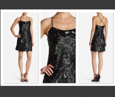 NUEVO $278 Vestido de Cóctel Vera Wang Lentejuelas en Negro/Verde Talla 2 #B98 Foto 1 de 4