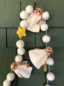 Angels 6 Ft Christmas Garland with Felt & Pompoms Yellow Stars Handmade - Picture 1 of 9