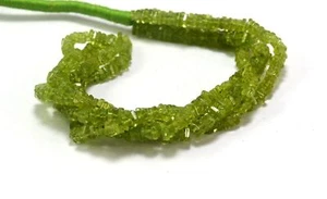 Natural Peridot Gemstone 4 mm Smooth Square Cube Briolette Heishi Beads 10" - Picture 1 of 7
