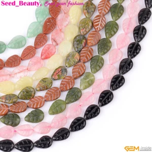 Natural Leaf Double Carved Assorted Gemstone Beads For Jewelry Making 15" 8x11mm - Picture 1 of 90