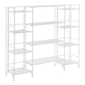 Xtra Storage Four-Tier Folding White Metal Shelves with Four Extension Shelves - Picture 1 of 9