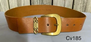 Michael Kors Tan Leather Belt 2 in wide Fits 33 to 39 in waist Brass Buckle - Picture 1 of 2